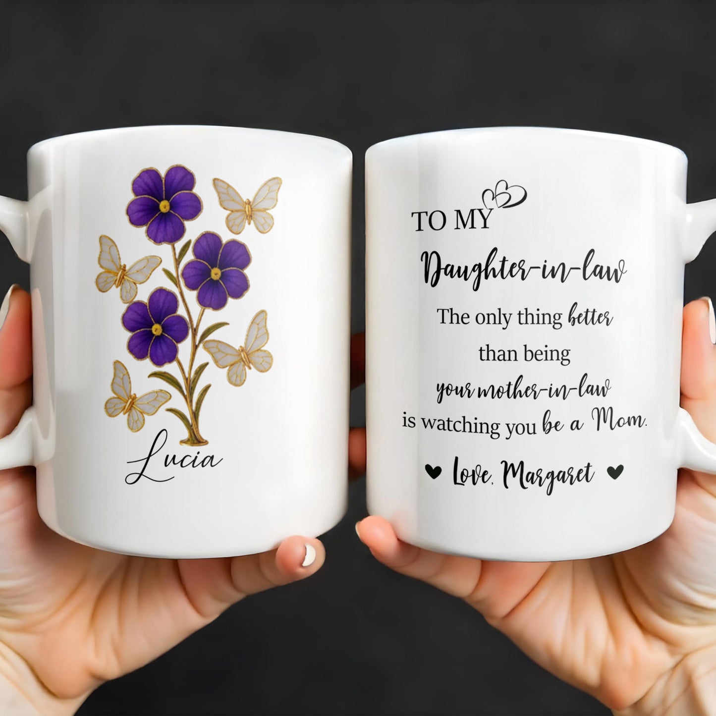 À ma belle-fille, la seule chose qui soit meilleure que d'être ta belle-mère, fleurs et papillons - Tasse à café personnalisée - DAU173_MG