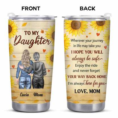 To My Daughter, Sunflowers and Hearts Design - Personalized Custom Stainless Steel Tumbler 20oz 30oz - DAU178_TB