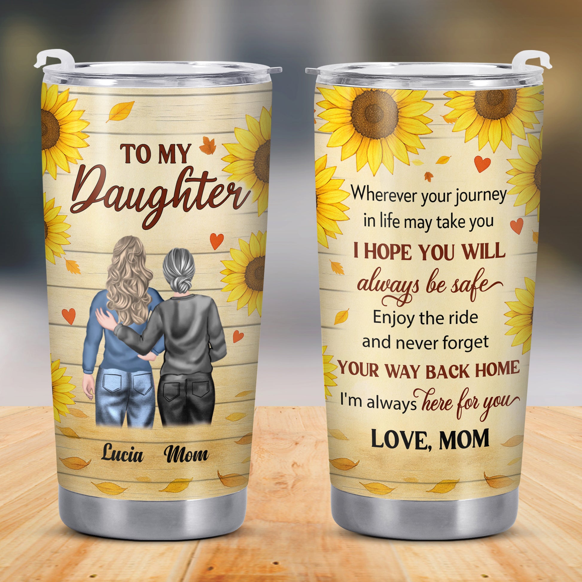 To My Daughter, Sunflowers and Hearts Design
