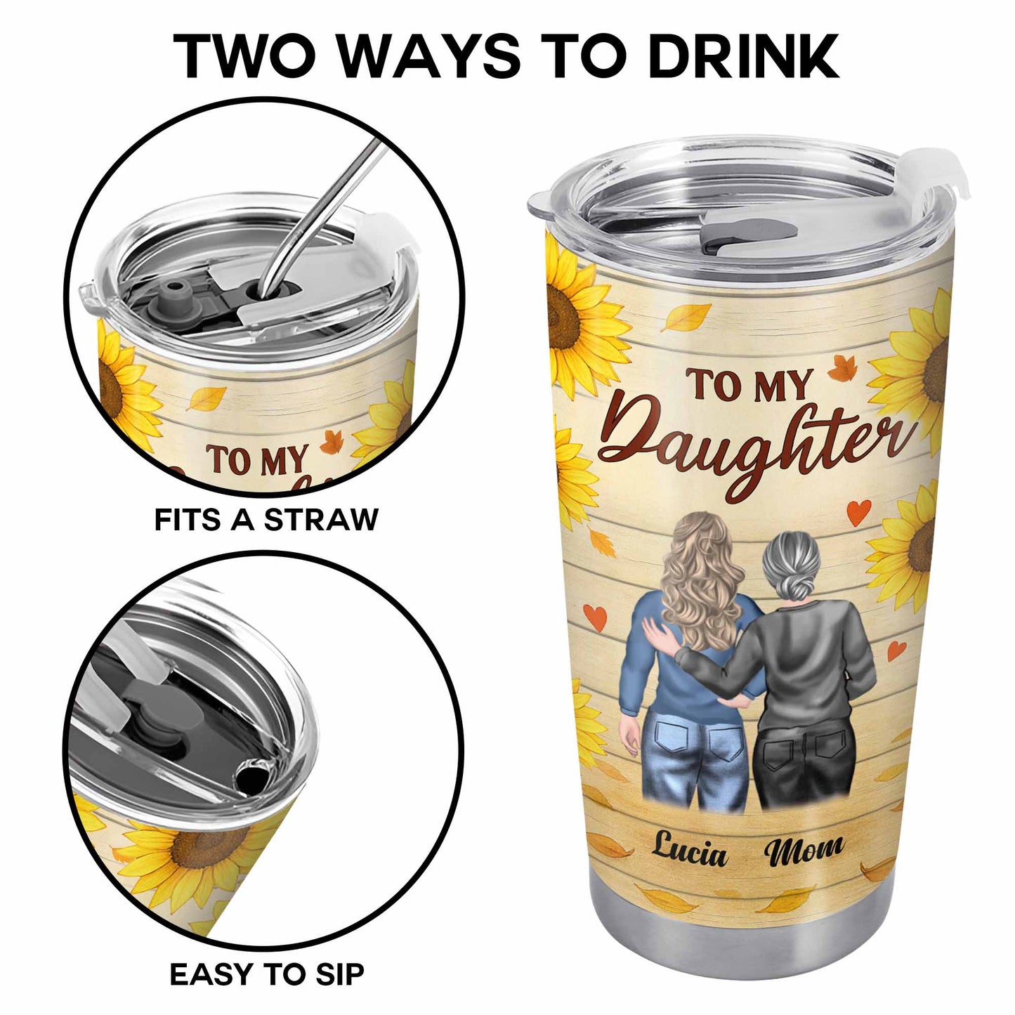 To My Daughter, Sunflowers and Hearts Design