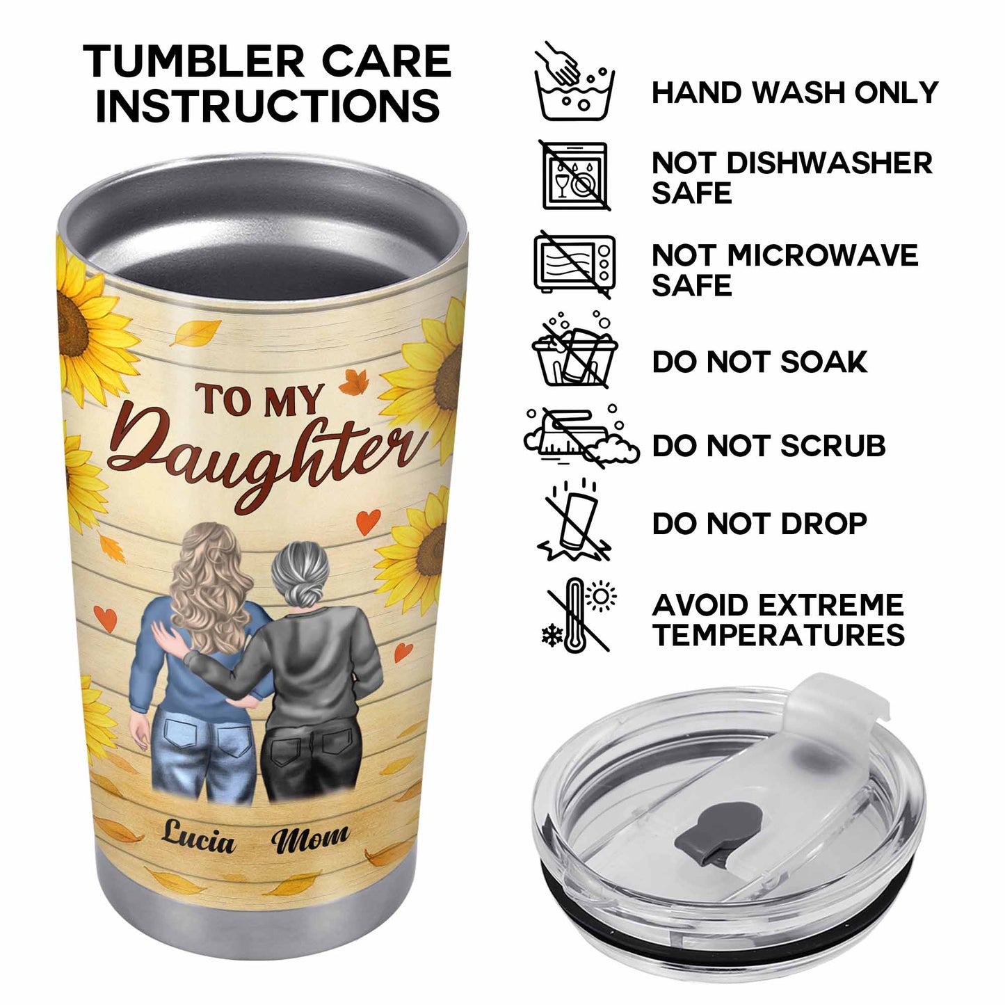 To My Daughter, Sunflowers and Hearts Design