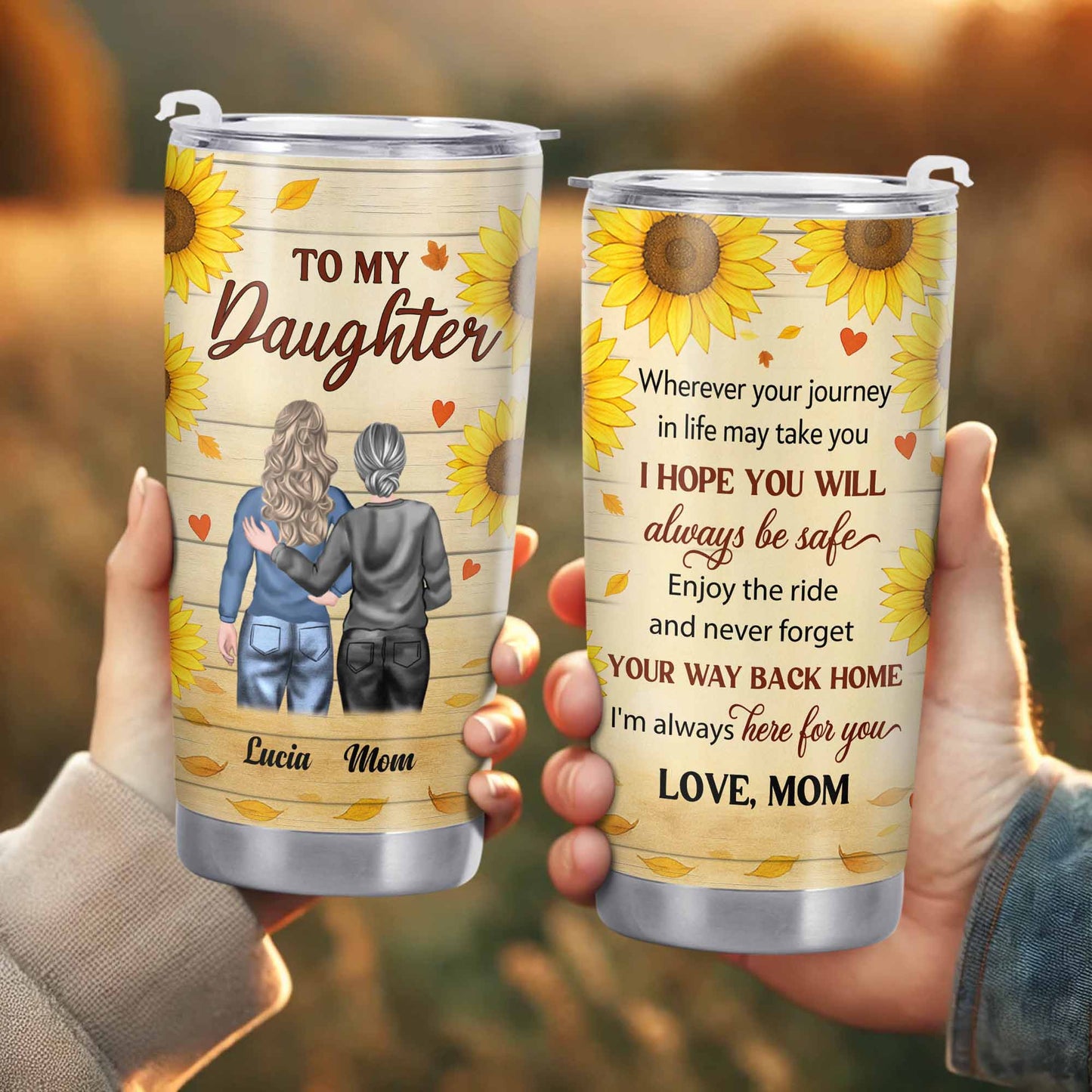 To My Daughter, Sunflowers and Hearts Design