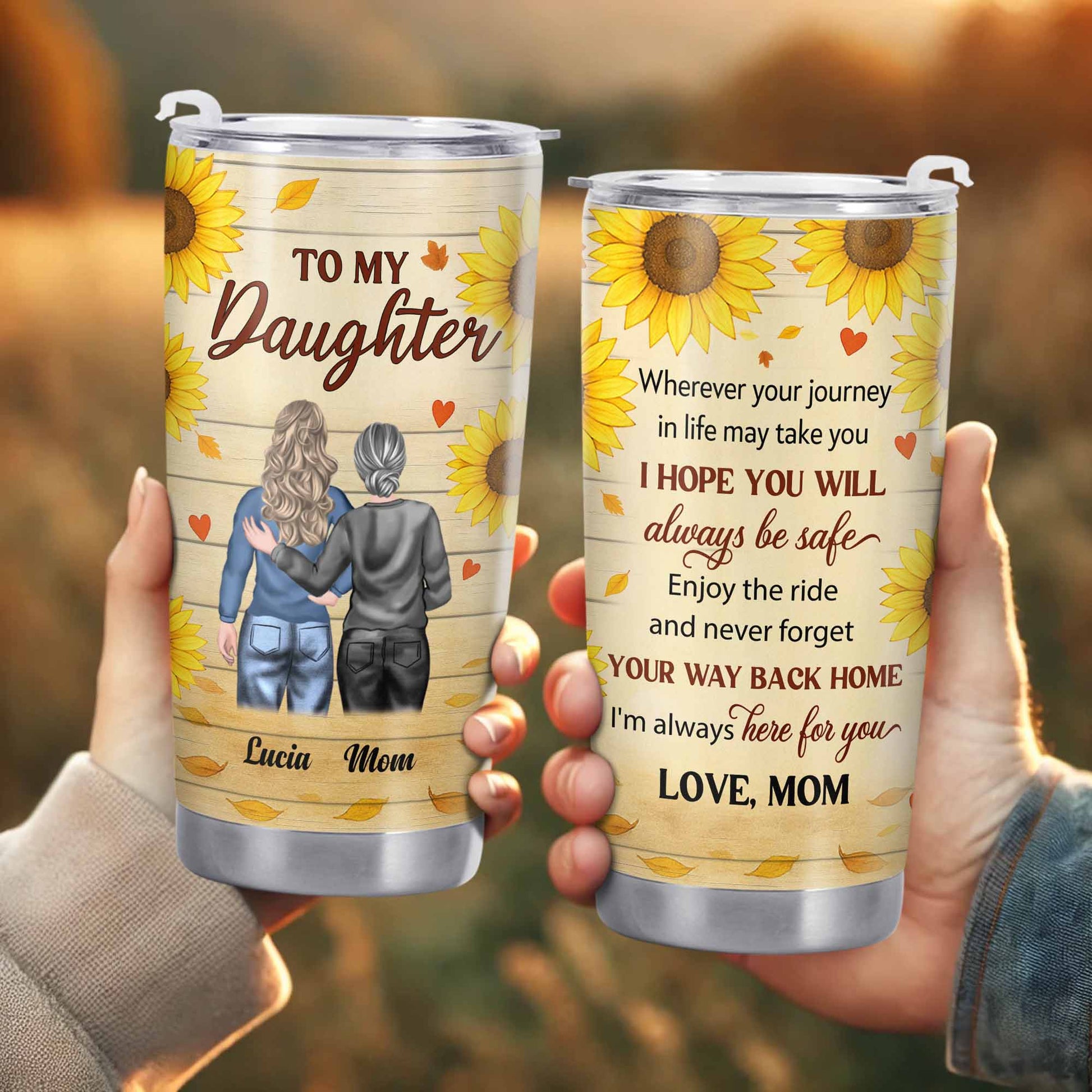 To My Daughter, Sunflowers and Hearts Design