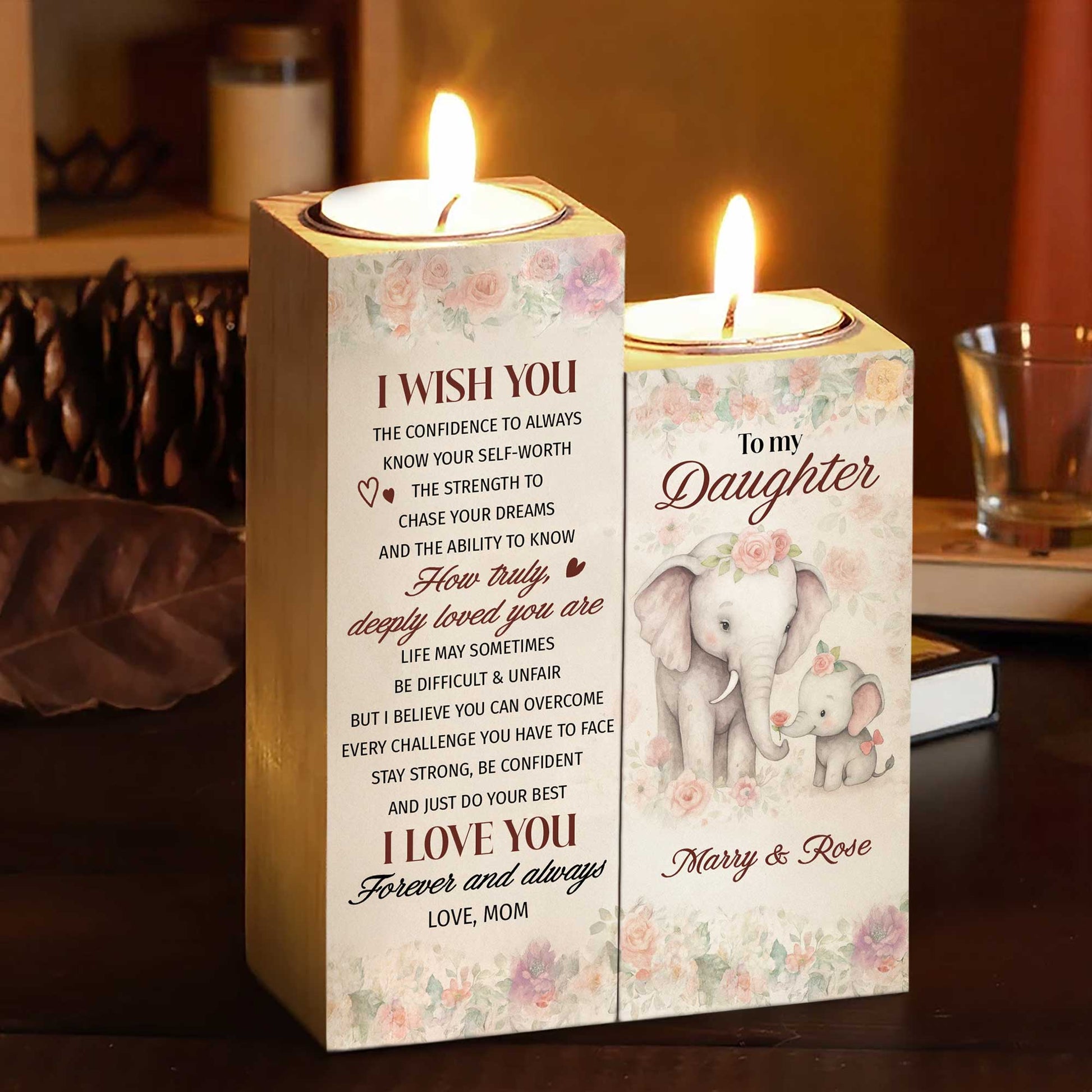 I Wish You Confidence, Strength, And Love Elephant and Flowers Design