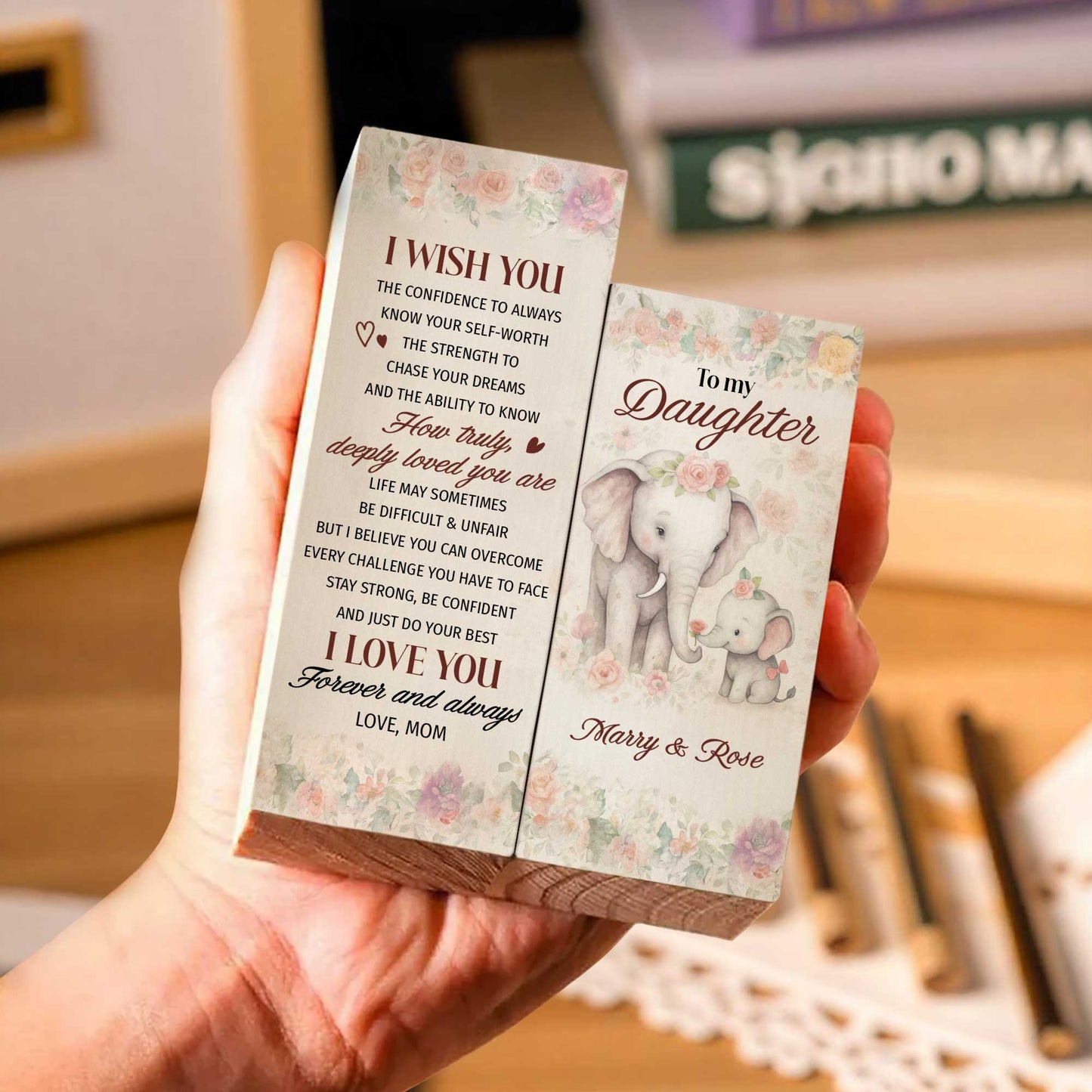 I Wish You Confidence, Strength, And Love Elephant and Flowers Design