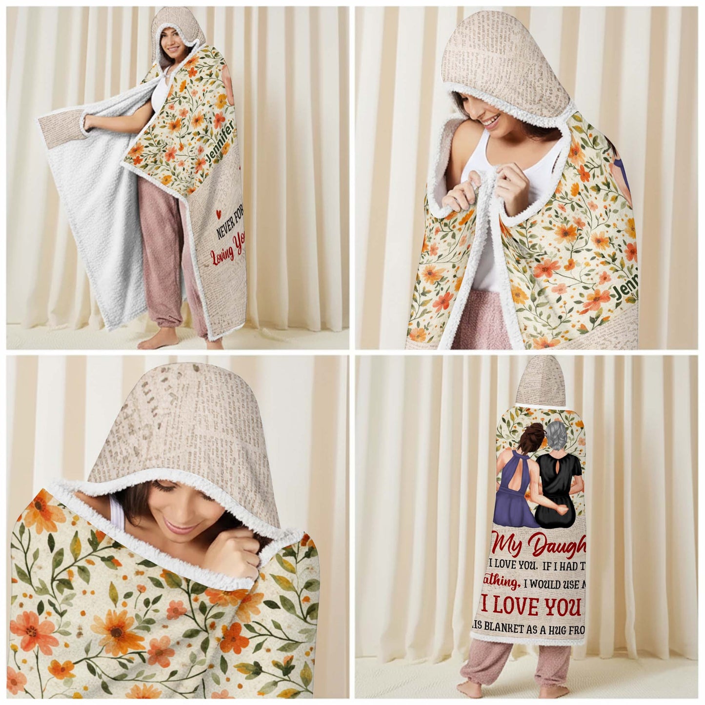 To My Daughter, Love You Forever, Flowers and Hearts Design