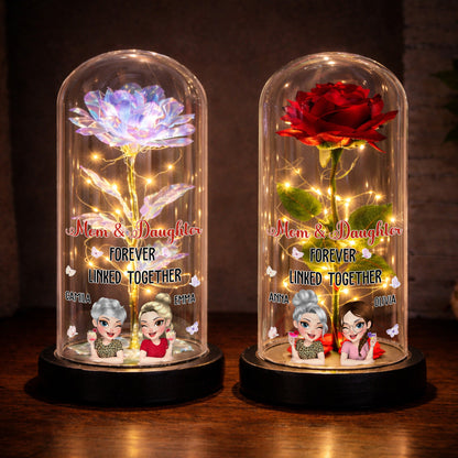 Mom & Daughter Forever Linked Together, Rose LED Lamp - Personalized Everlasting Rose Dome Lamp - DAU196_RLAMP