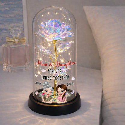 Mom & Daughter Forever Linked Together, Rose LED Lamp - Personalized Everlasting Rose Dome Lamp - DAU196_RLAMP