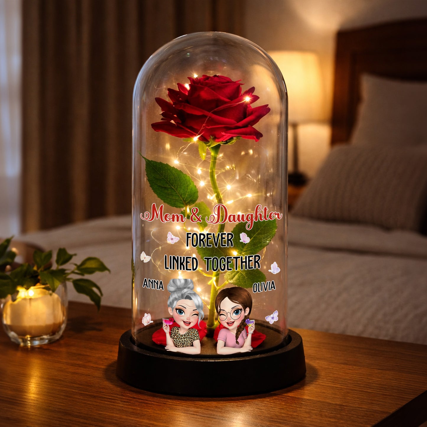 Mom & Daughter Forever Linked Together, Rose LED Lamp - Personalized Everlasting Rose Dome Lamp - DAU196_RLAMP