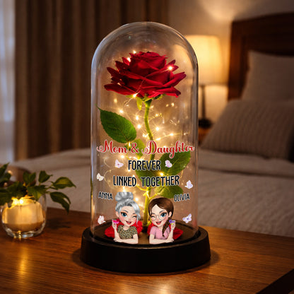 Mom & Daughter Forever Linked Together, Rose LED Lamp - Personalized Everlasting Rose Dome Lamp - DAU196_RLAMP