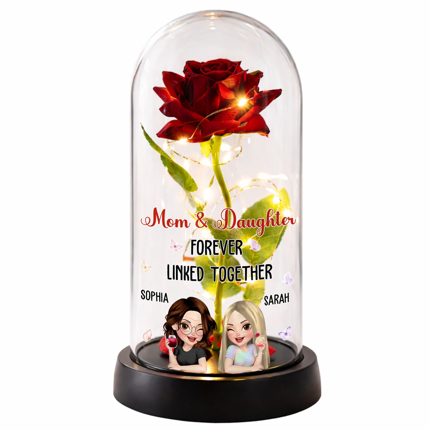 Mom & Daughter Forever Linked Together, Rose LED Lamp - Personalized Everlasting Rose Dome Lamp - DAU196_RLAMP
