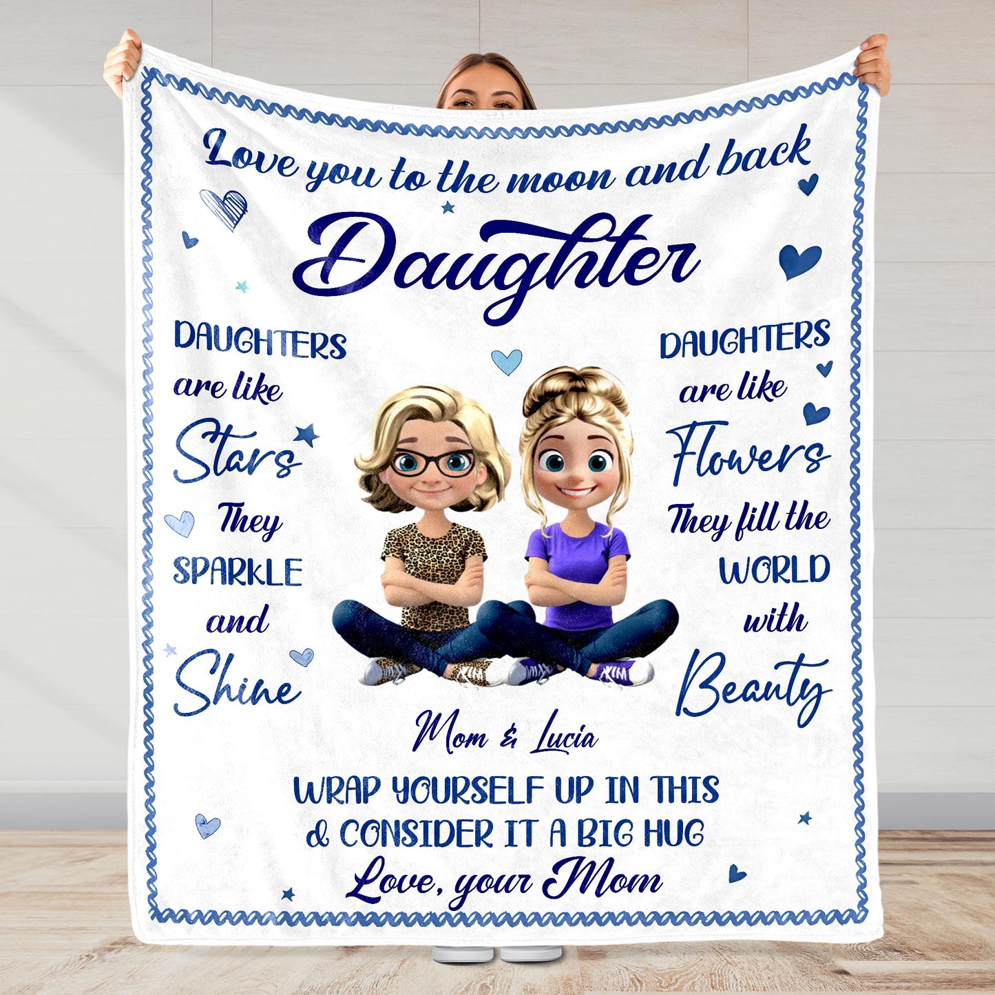 Love You To The Moon And Back, Stars And Flowers Design