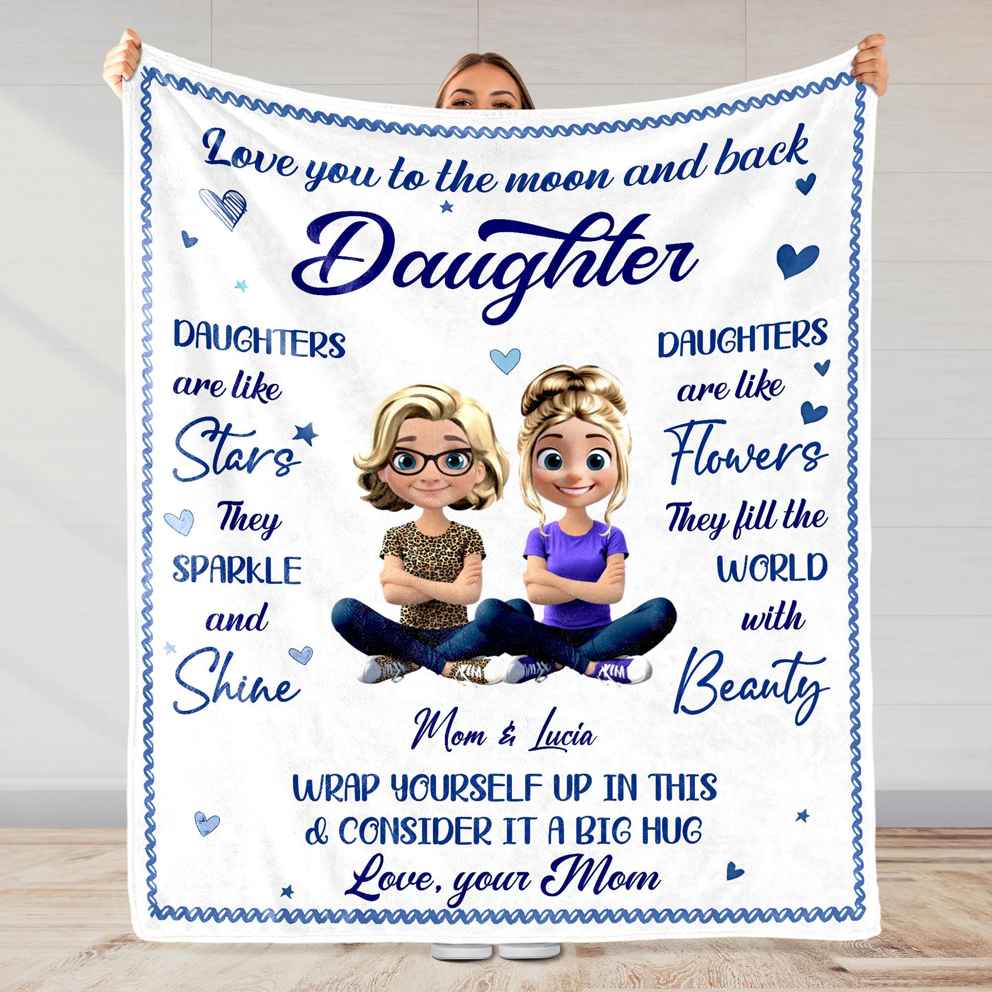 Love You To The Moon And Back, Stars And Flowers Design