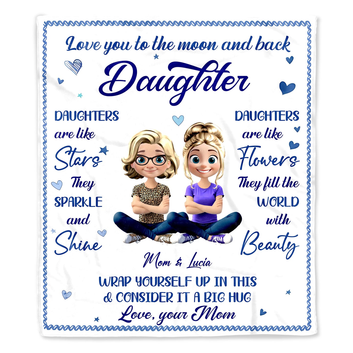 Love You To The Moon And Back, Stars And Flowers Design