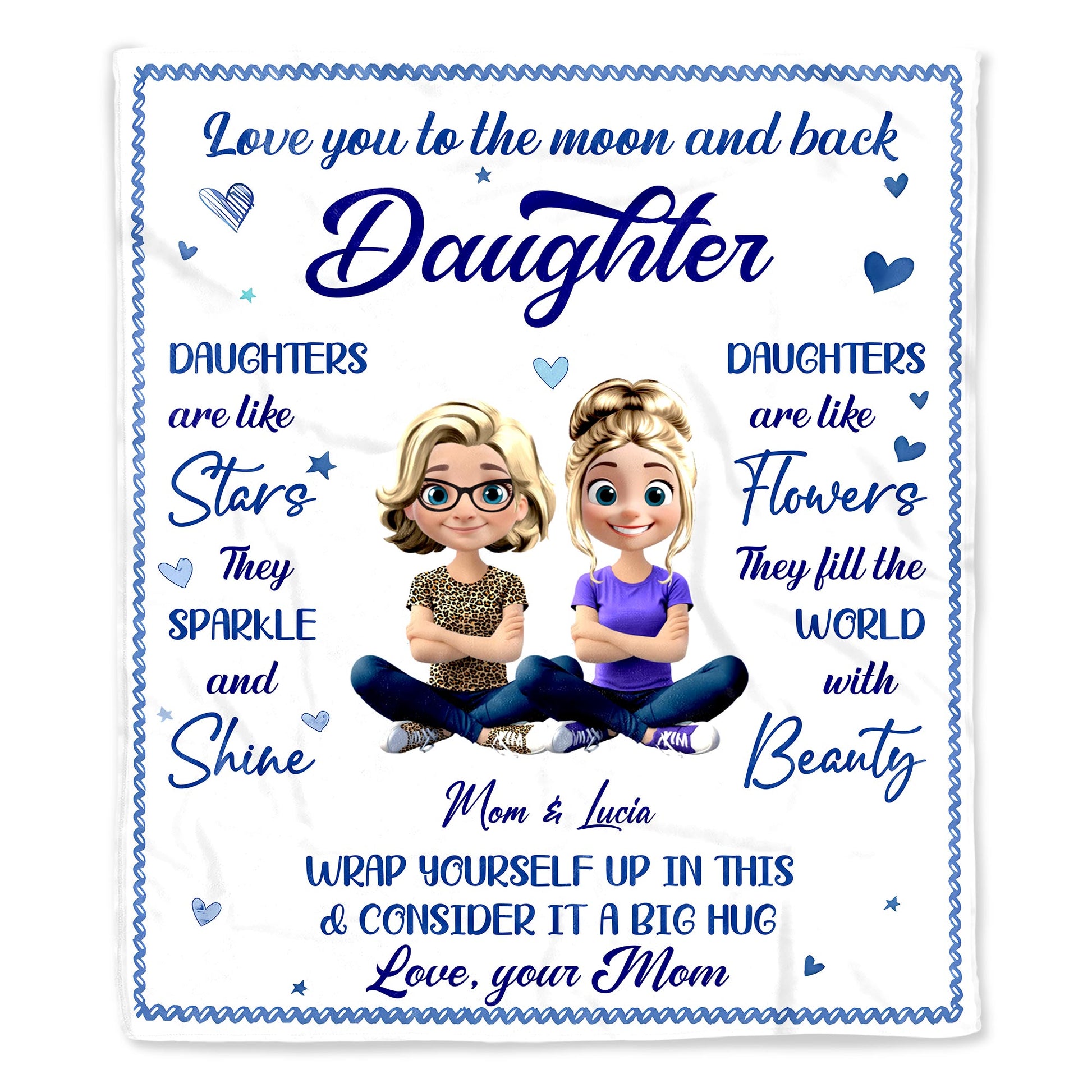 Love You To The Moon And Back, Stars And Flowers Design