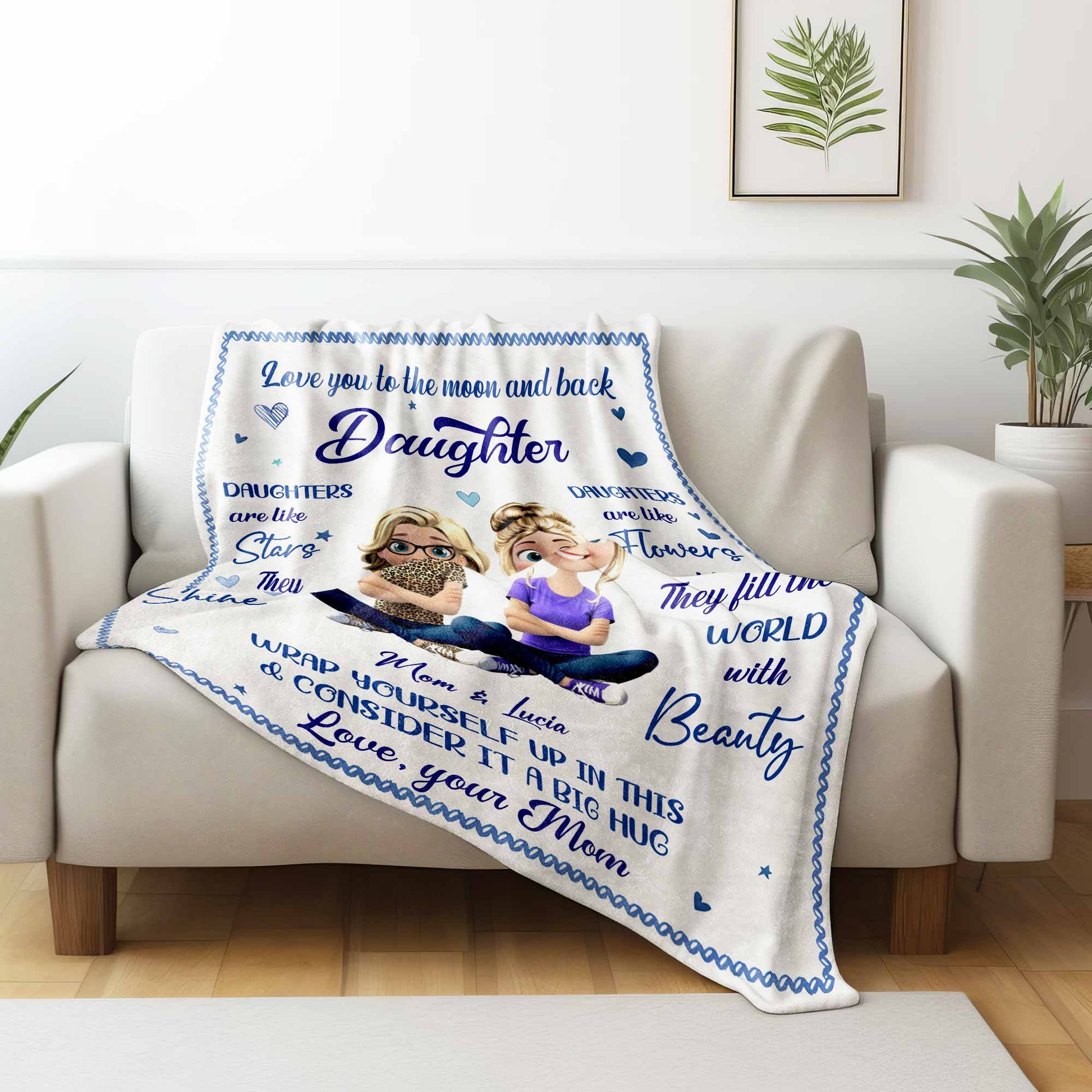 Love You To The Moon And Back, Stars And Flowers Design