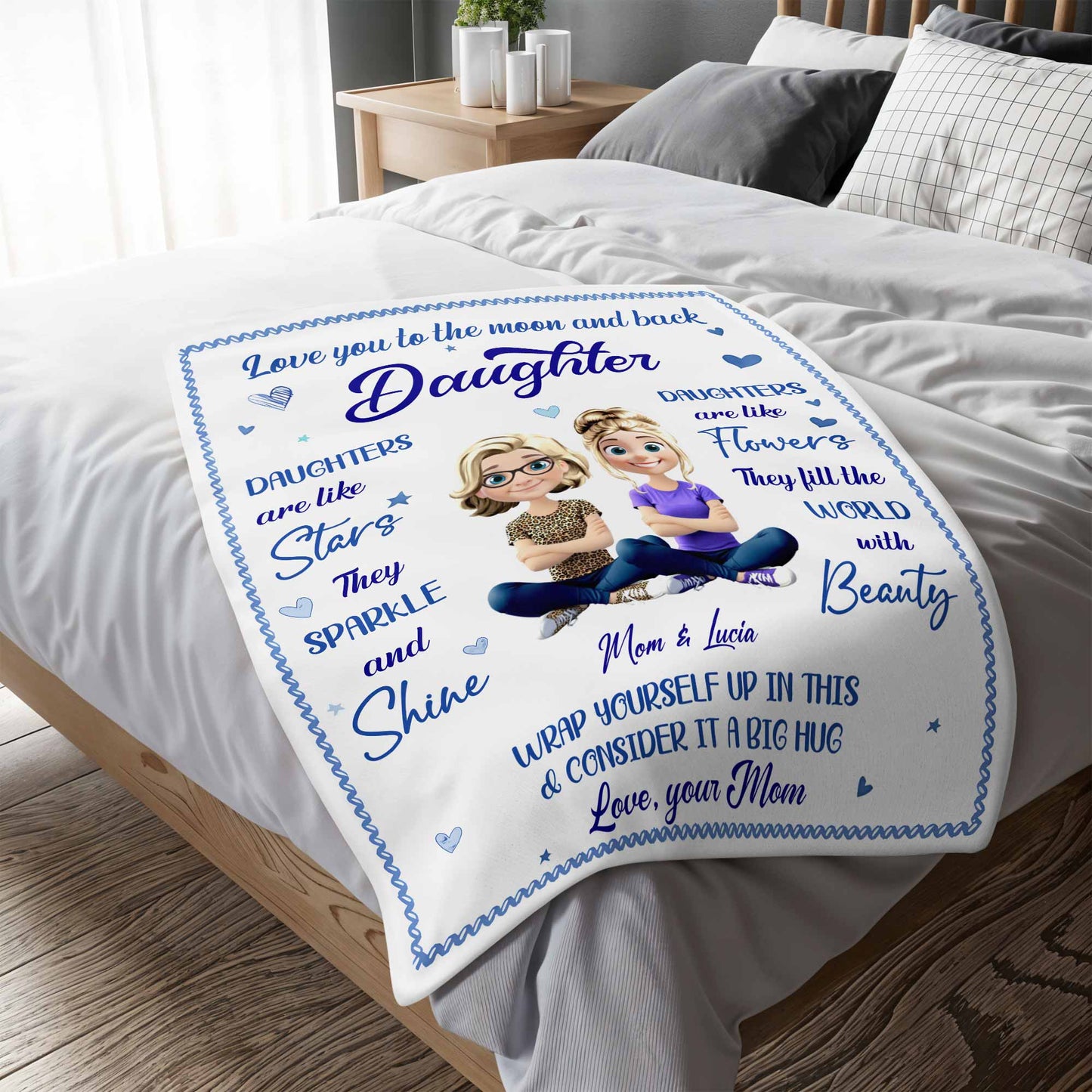 Love You To The Moon And Back, Stars And Flowers Design