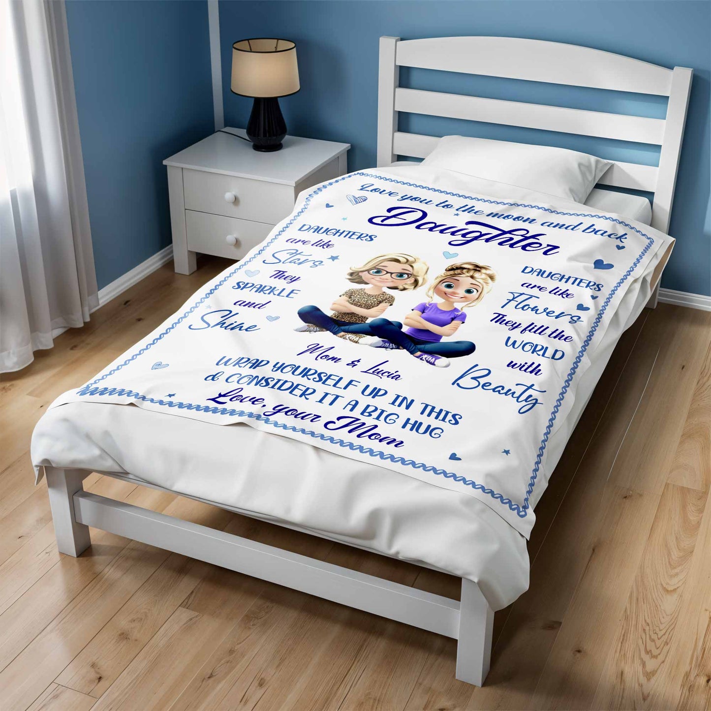 Love You To The Moon And Back, Stars And Flowers Design