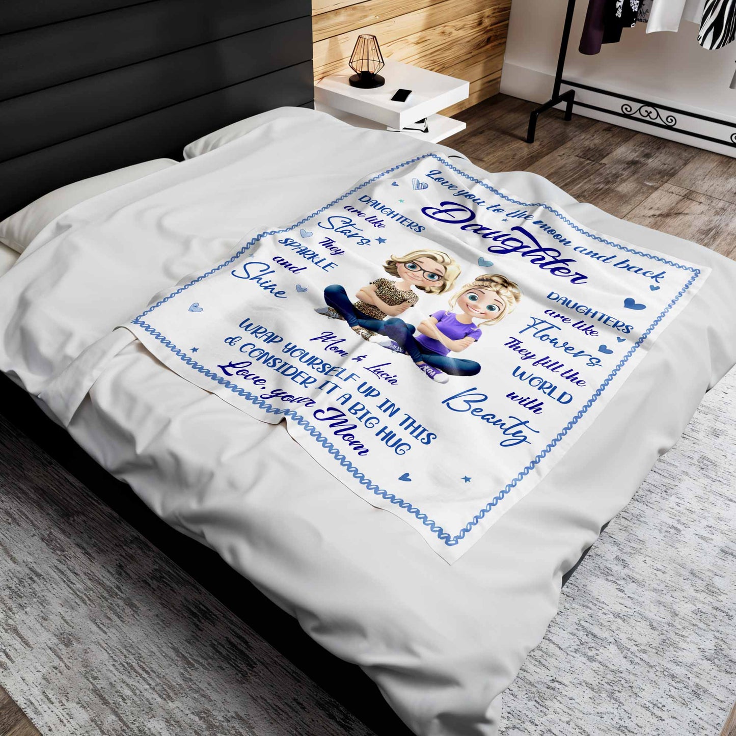 Love You To The Moon And Back, Stars And Flowers Design