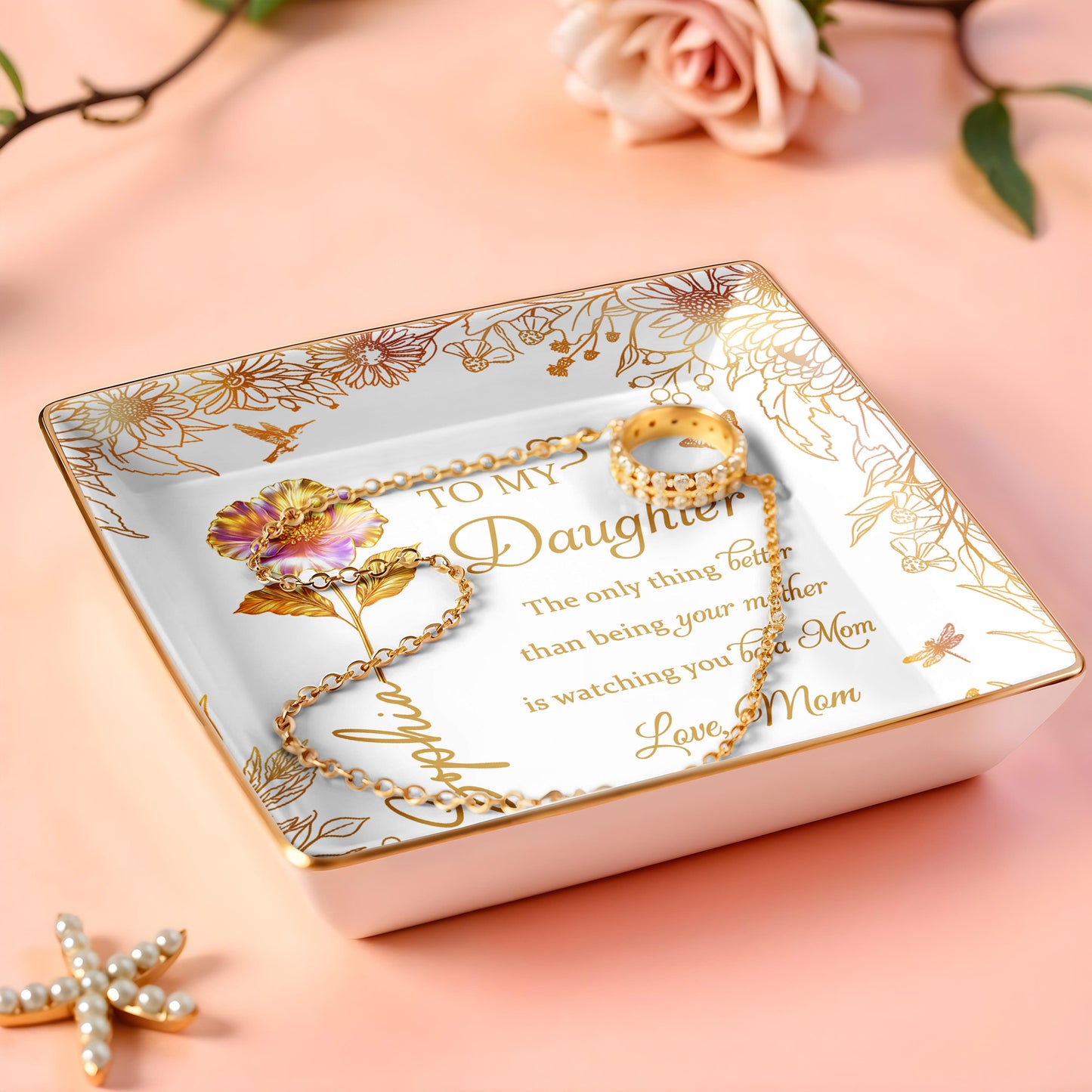 To My Daughter, Flowers And Butterfly Design