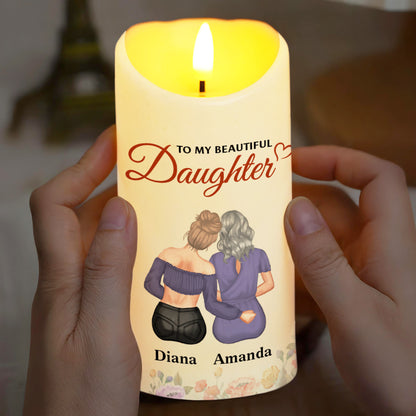 To My Beautiful Daughter, Love And Support, Flowers - Personalized Custom LED Candle - DAU222_LECA
