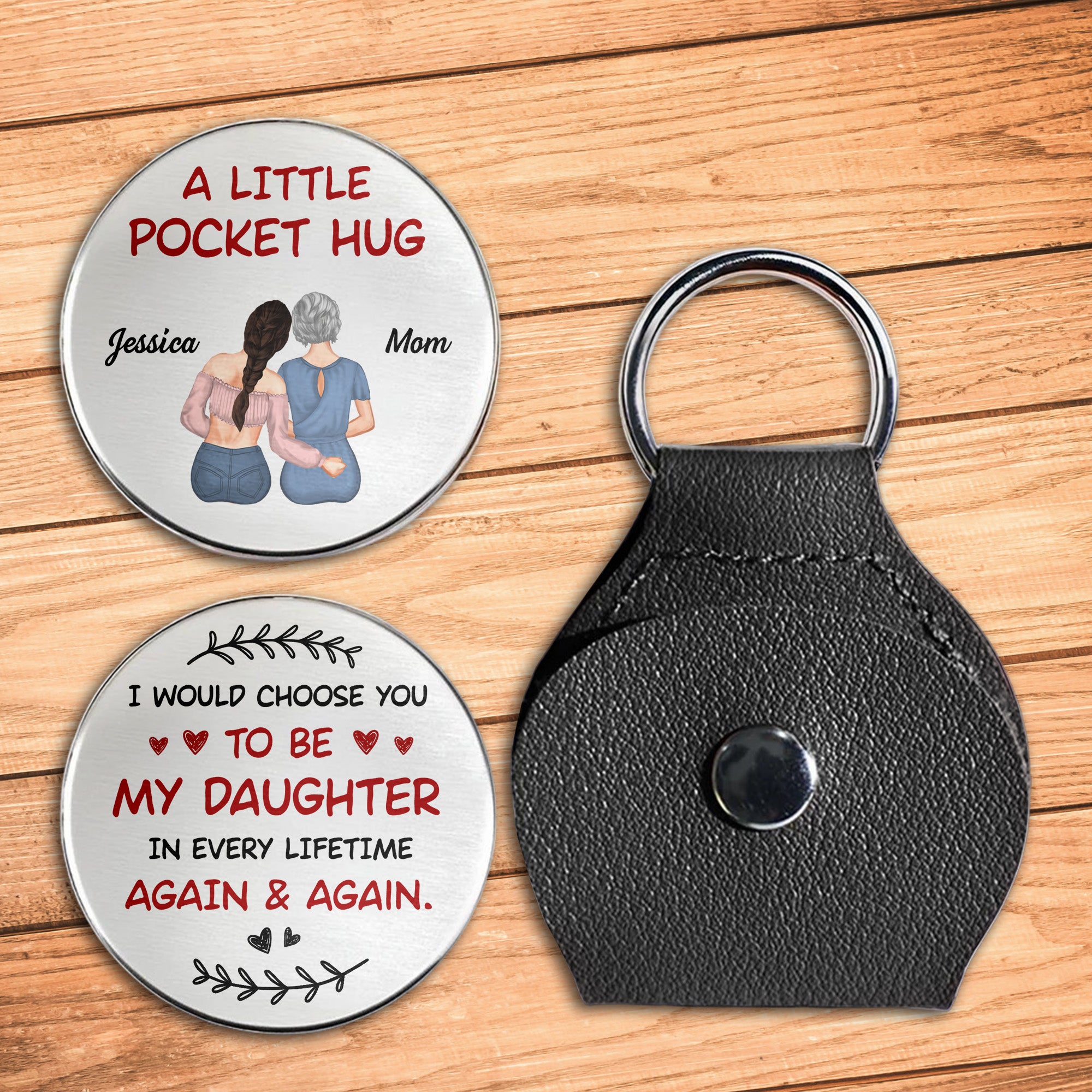 CREATCABIN Pocket Hug Token – Edelstahl-Anhänger Mit Lederband, 3x3 Cm, Mit Motivierender Gravur, Geschenk Für Fernbeziehung