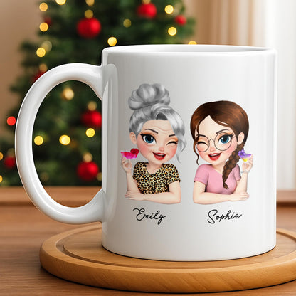 Custom Best Friends Caricature Coffee Mug With Flowers - Personalized Custom Coffee Mug - DAU248_MG