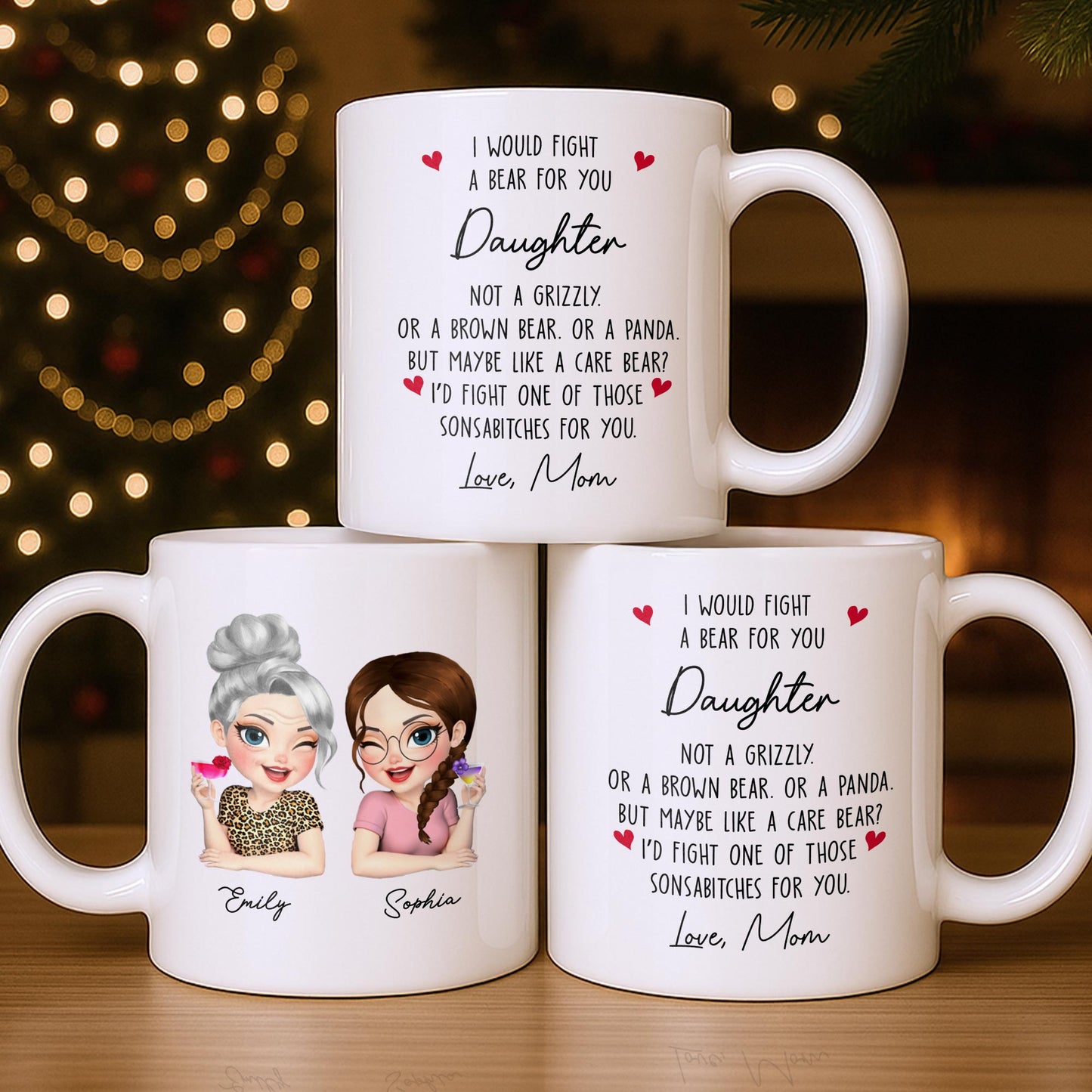 Custom Best Friends Caricature Coffee Mug With Flowers - Personalized Custom Coffee Mug - DAU248_MG