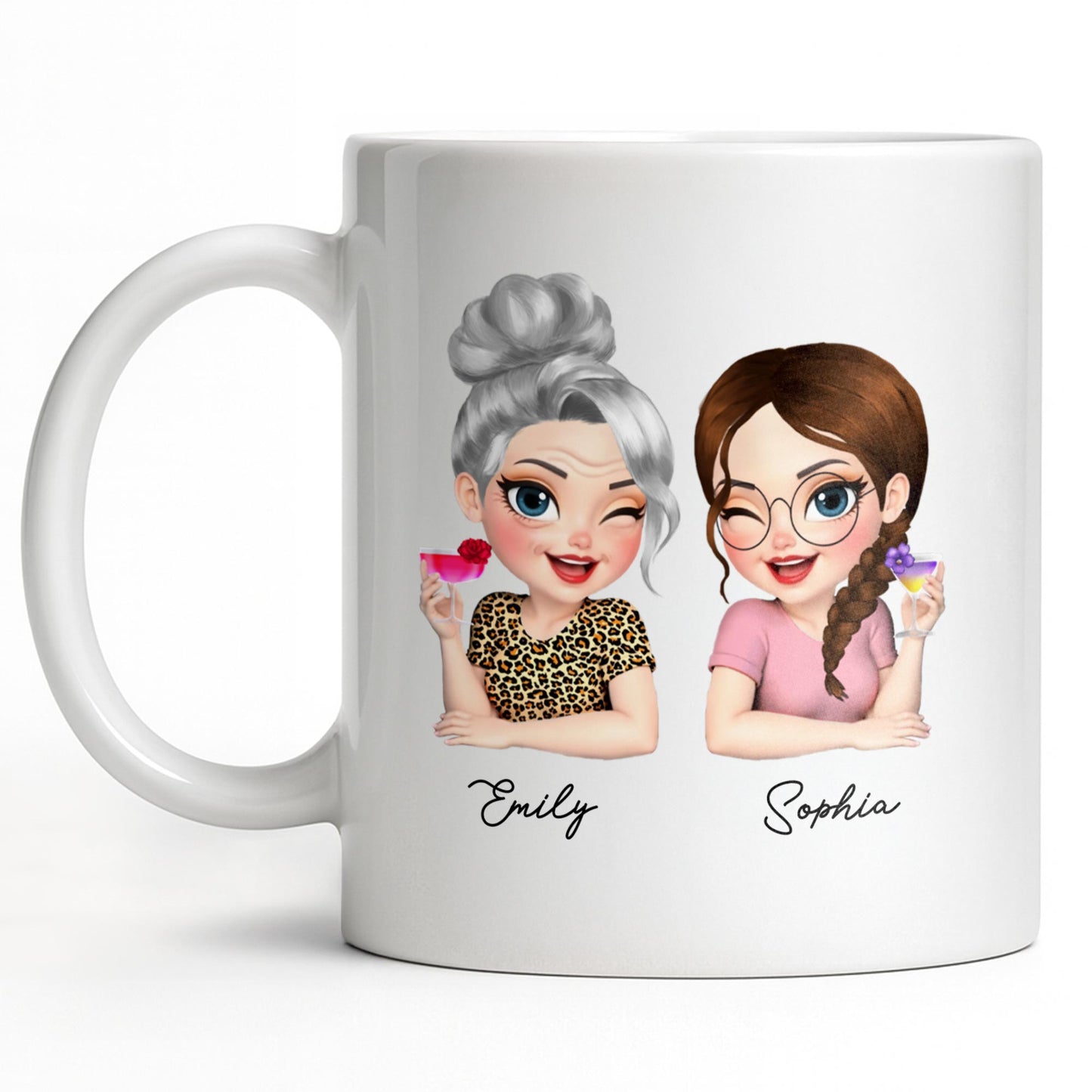 Custom Best Friends Caricature Coffee Mug With Flowers - Personalized Custom Coffee Mug - DAU248_MG