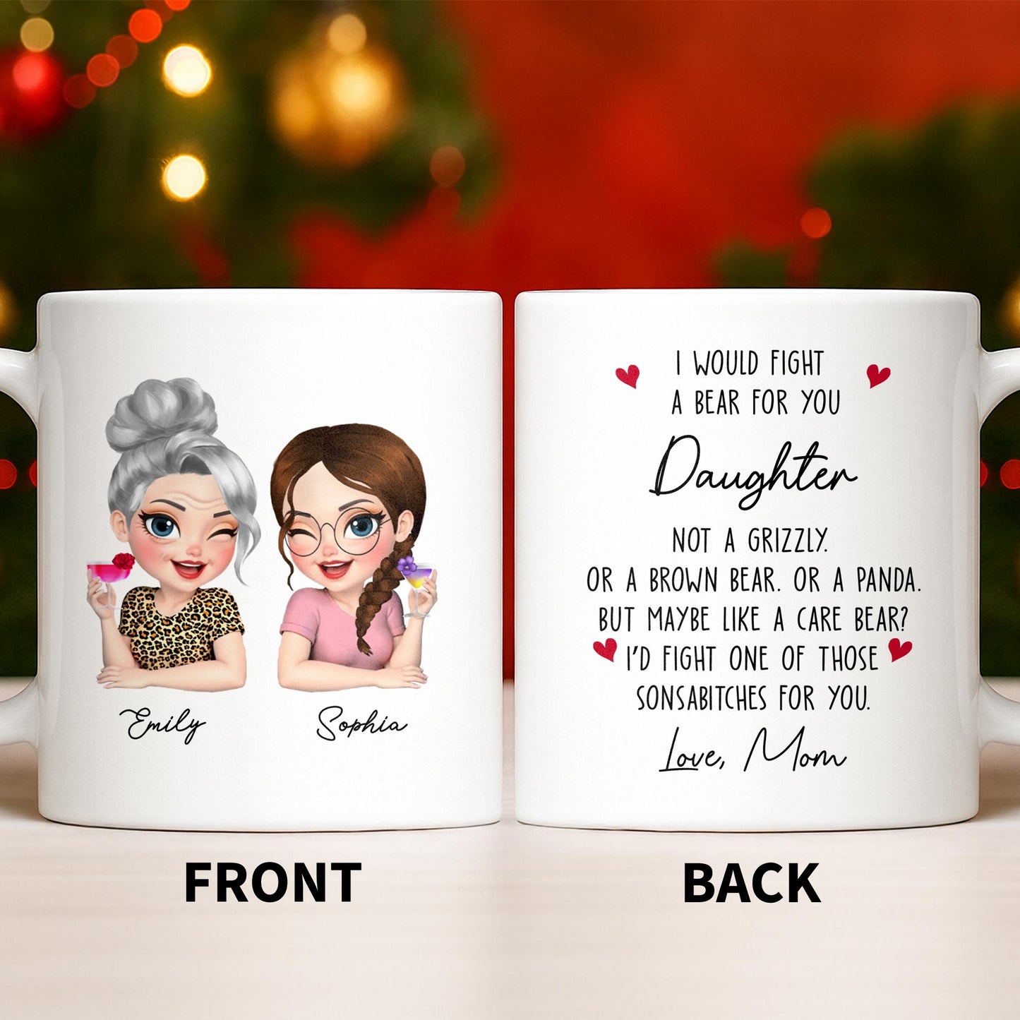 Custom Best Friends Caricature Coffee Mug With Flowers - Personalized Custom Coffee Mug - DAU248_MG