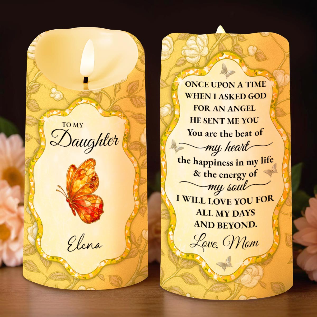 To My Daughter, Love Mom, Butterfly and Flowers