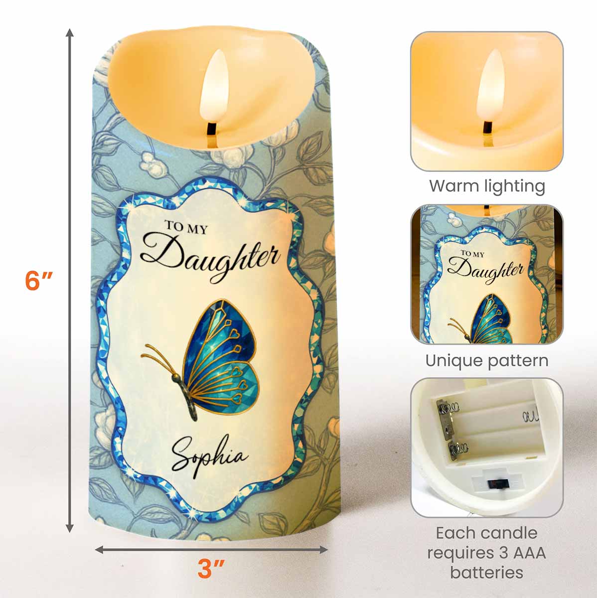 To My Daughter, Love Mom, Butterfly and Flowers