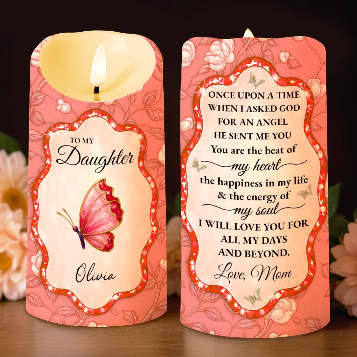 To My Daughter, Love Mom, Butterfly and Flowers