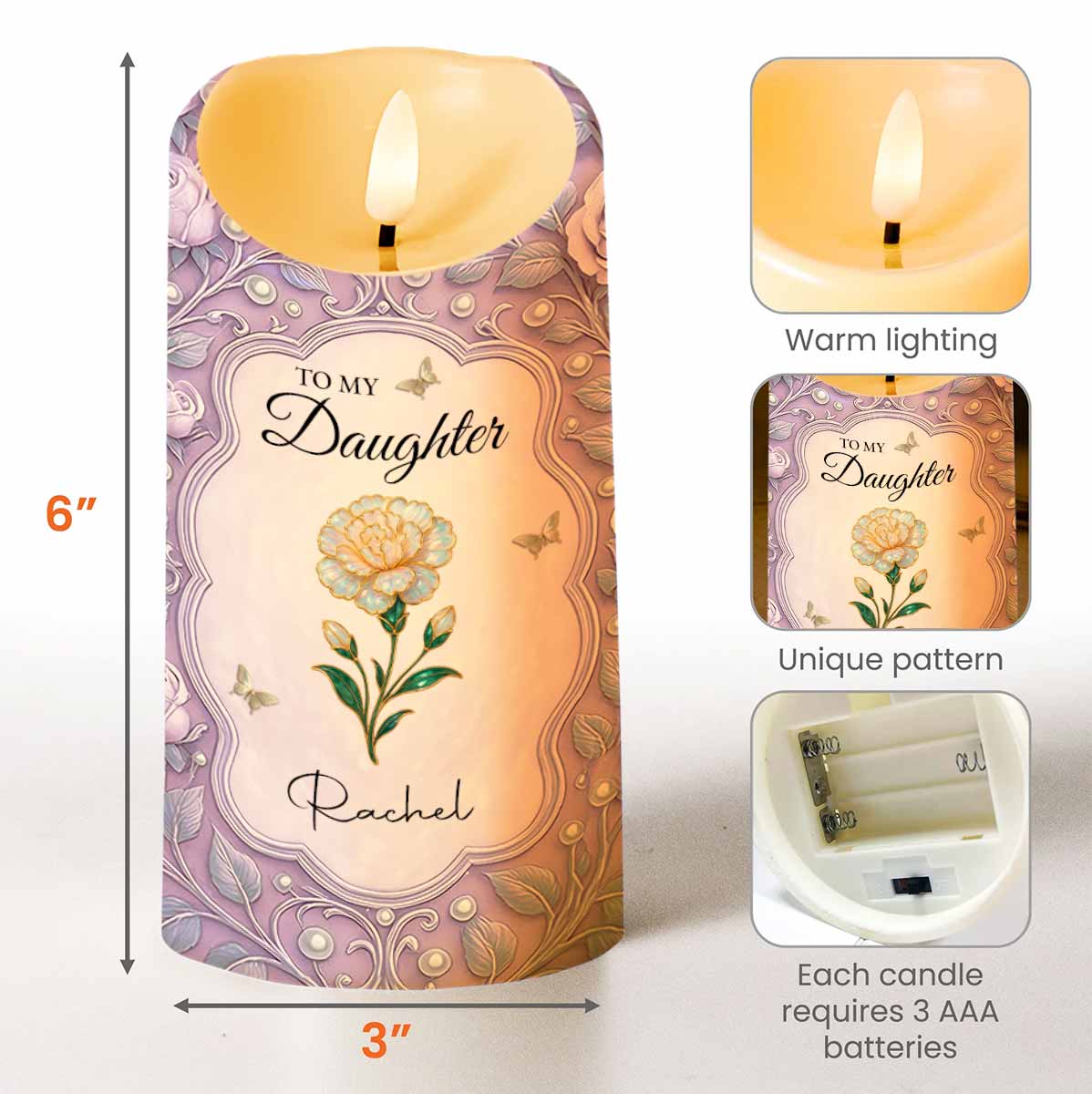 To My Daughter, Flowers And Butterflies Personalized Candle