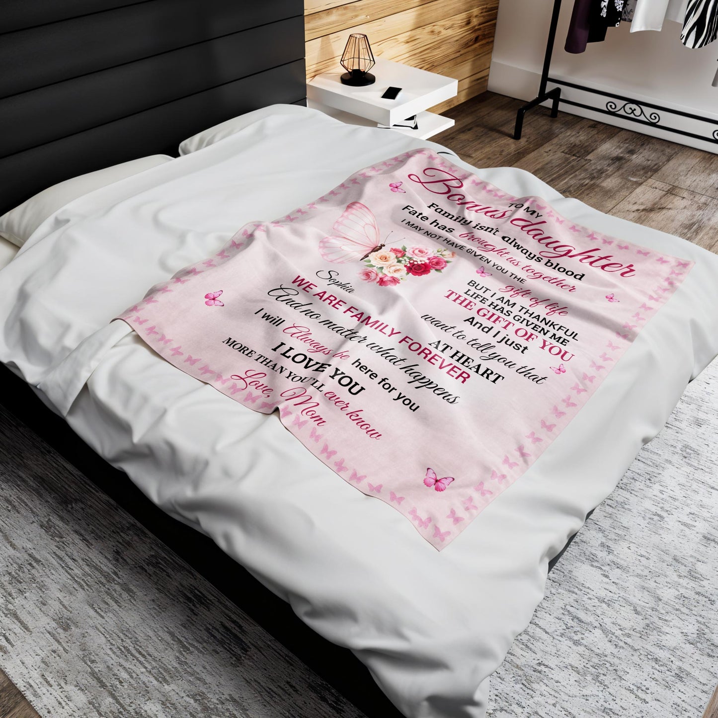 To My Bonus Daughter, Butterfly And Flower Design