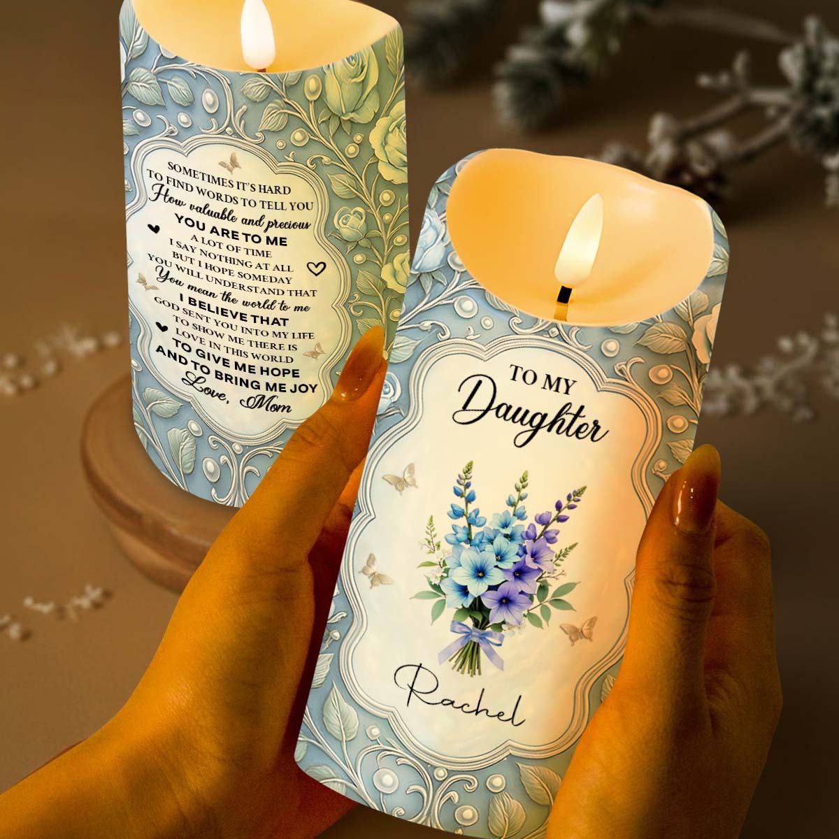 To My Daughter, Candle With Flowers And Hearts