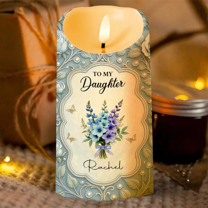 To My Daughter, Candle With Flowers And Hearts