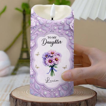 To My Daughter, Candle With Flowers And Hearts