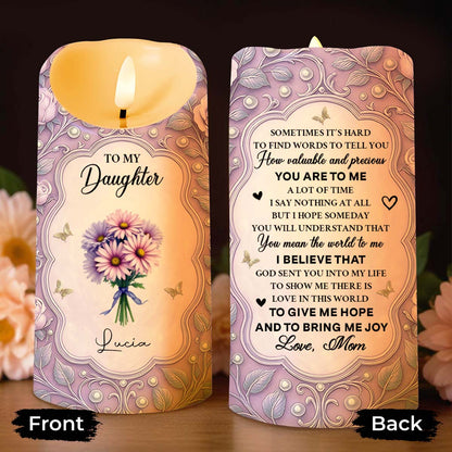 To My Daughter, Candle With Flowers And Hearts