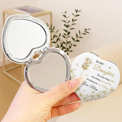 To My Daughter, Love From Mom, Butterflies And Flowers - Custom Heart Compact Mirror - DAU288_HCOM