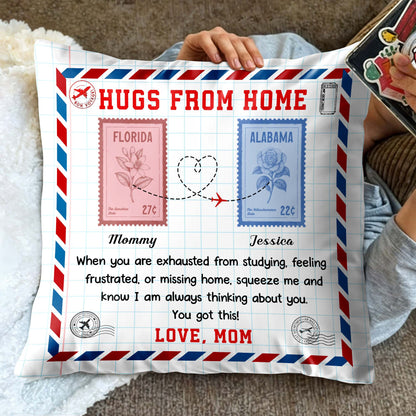Hugs from Home, Love Message with Postage Stamps Design