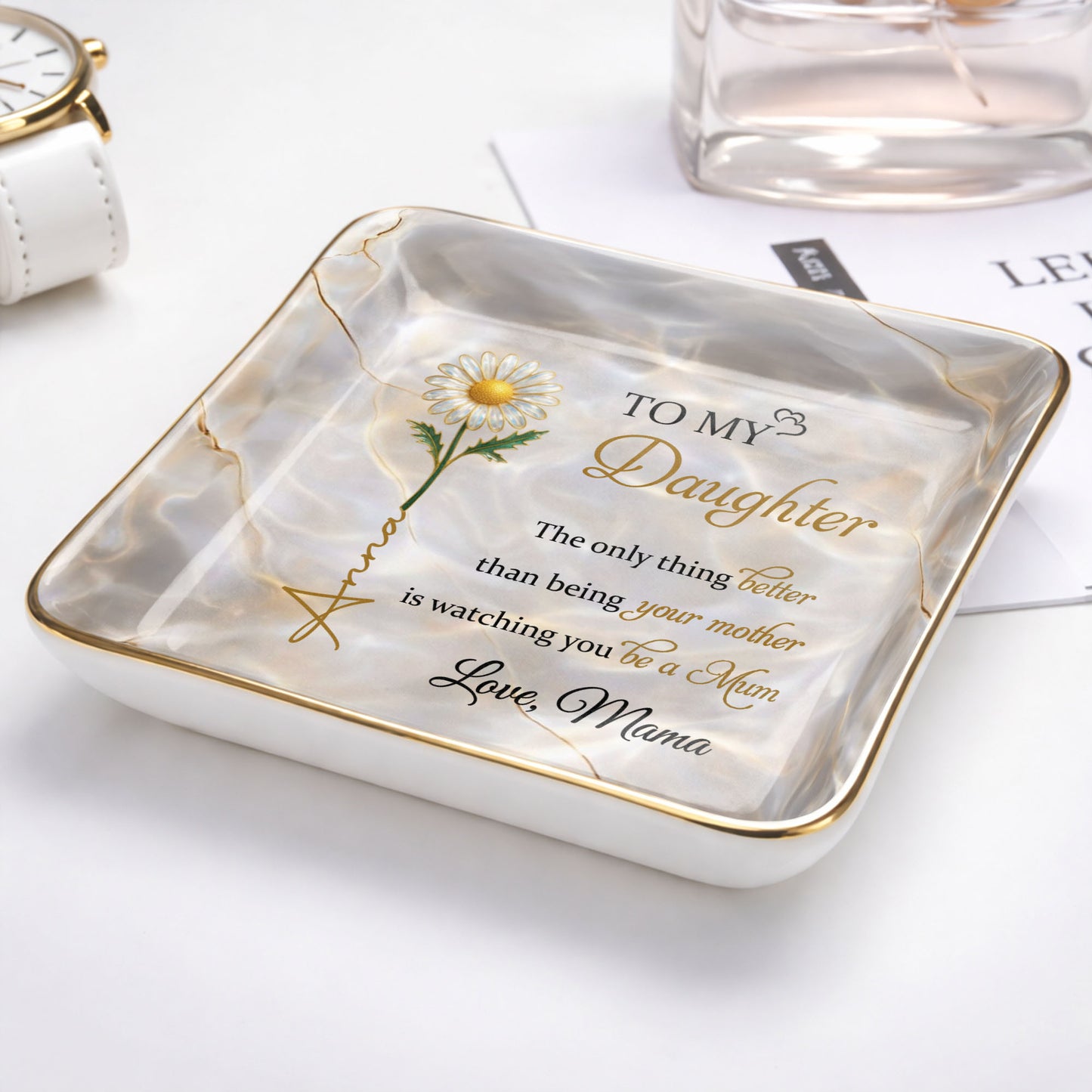 To My Daughter, Flower Design Jewelry Dish