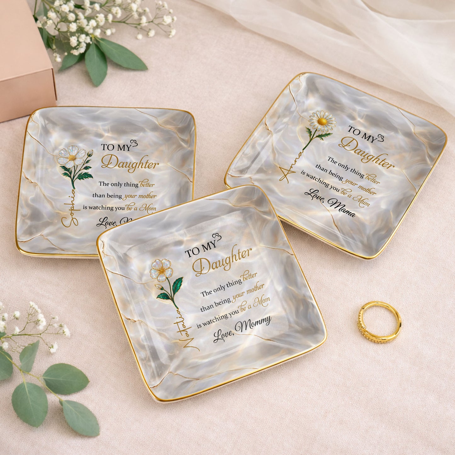 To My Daughter, Flower Design Jewelry Dish