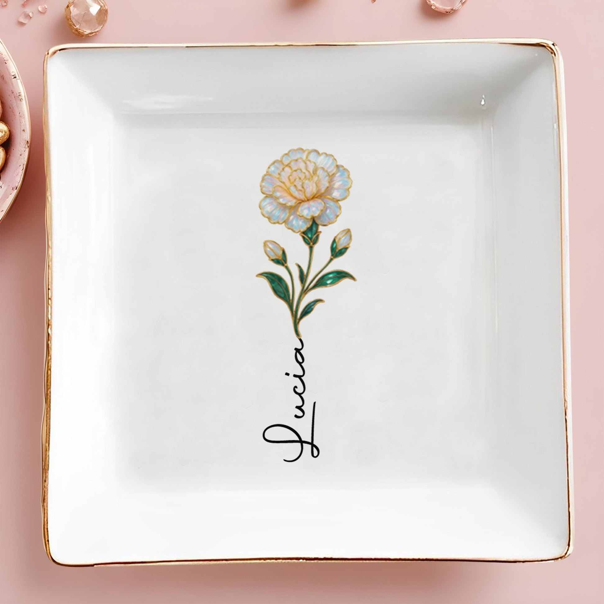 Elegant Square Ceramic Dish With Single Flower Design