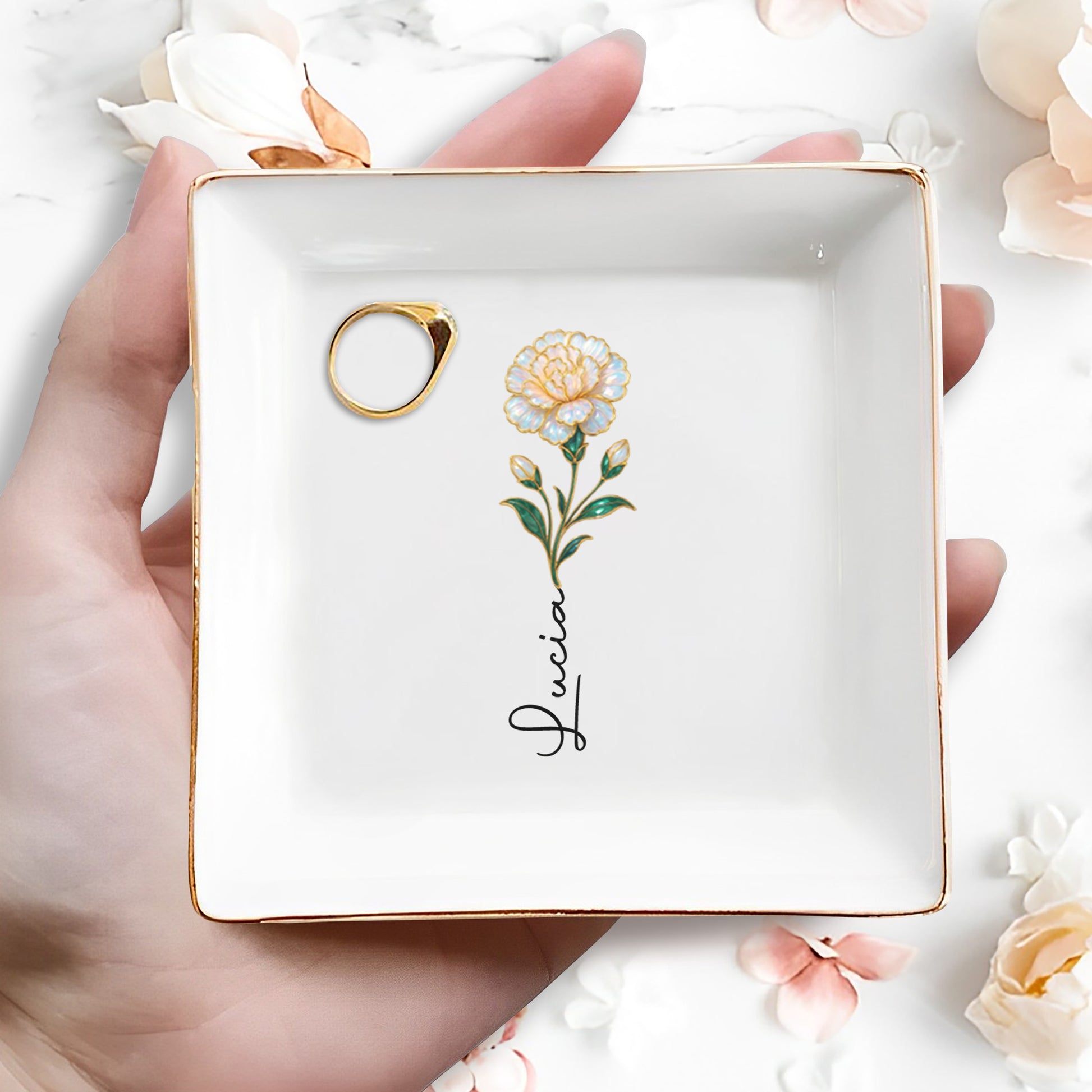 Elegant Square Ceramic Dish With Single Flower Design