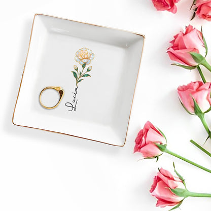 Elegant Square Ceramic Dish With Single Flower Design