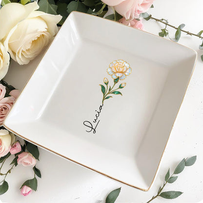 Elegant Square Ceramic Dish With Single Flower Design