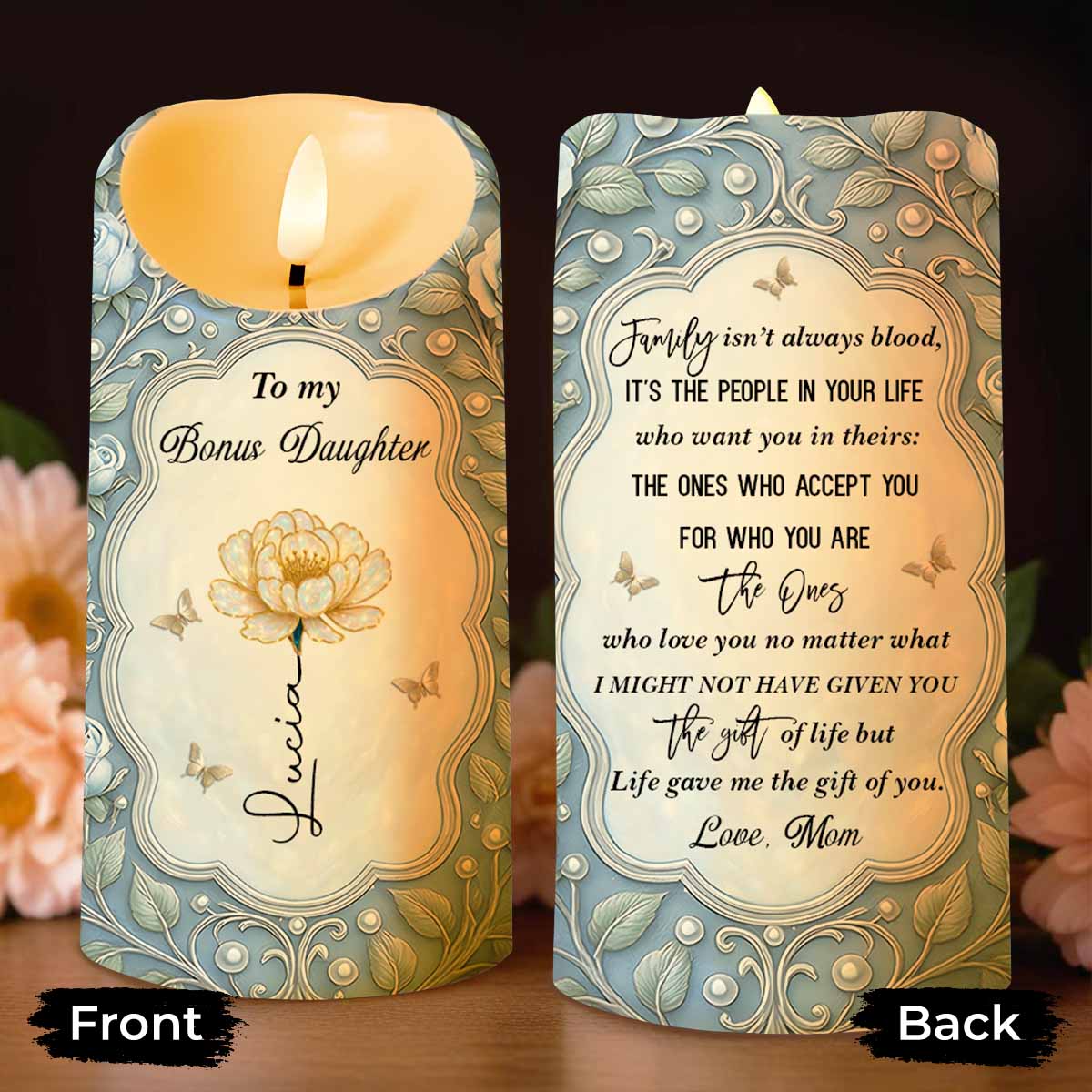 To My Bonus Daughter Love Mom Flower And Butterflies
