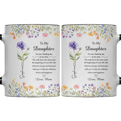 To My Daughter On Your Wedding Day Purple Flower Heart Design - Personalized Custom Accent Mug - DAU322_AMUG
