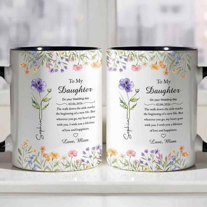 To My Daughter On Your Wedding Day Purple Flower Heart Design - Personalized Custom Accent Mug - DAU322_AMUG